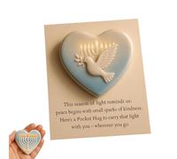 Hanukkah, regalo tascabile a forma di cuore, con biglietto di benedizione, ricordo della fede ebraica con Menorah, stella di David e colomba, regalo ispiratore per la famiglia e gli amici (ove of