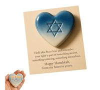Hanukkah, regalo tascabile a forma di cuore, con biglietto di benedizione, ricordo della fede ebraica con Menorah, stella di David e colomba, regalo ispiratore per la famiglia e gli amici (stella di