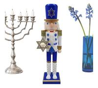 Hanukkah - Schiaccianoci di Natale, giocattolo in legno a forma di soldato schiaccianoci, bianco e blu, statua da collezione, forniture per feste, per armadietti, mensole, camini, finestre