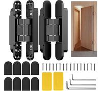 Hanured® 2 pezzi 17,7cm Cerniere a scomparsa, Cerniere nascoste per Porte, Angolo d'apertura 180°, Cerniera a 3 vie regolabile, Cerniere per porte in legno, Nero