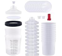 Hanured® Misurino graduato per pistola vernice, Tazza di Misurazione Della Vernice con 10 tazze, 10 coperchi, 1 Adattatore (600ml)