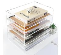 Hanured Portacorrispondenza a 4 ripiani in acrilico, organizer da scrivania trasparente, robusto portacorrispondenza impilabile, per ufficio, scuola, casa,Formato A4, Libri, Appunti