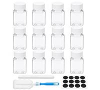 HANXIANG Bottigliette con coperchio, confezione da 12 bottiglie di plastica trasparente da 50 ml, con pennello ed etichetta, a prova di perdite, riutilizzabili, per shot di zenzero, frullati, latte