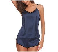HANXIULIN Pigiameria da Donna Pigiama in Raso con Scollo a V Sottoveste Spaghetti Sottoveste Intera Spalline Sottili Cinghie di Spaghetti della Biancheria Regalo per Le Donne
