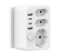 HANYEAL Presa multipla con presa USB, doppia spina per presa USB C, adattatore da viaggio, 4 USB (2 × A + C), ricarica rapida 3,4 A, interruttore di sicurezza e LED, compatta per viaggio/casa