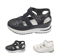 HANYILI 2024 Nuove Donne Hollow out Sandali con Zeppa Piattaforma Traspirante Sneakers in Pelle Punta Chiusa Confortevole Casual Sandali Eleganti Casual Eleganti Sandali Romani (UE-37,Nero)