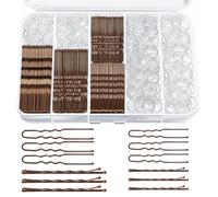 Hanyousheng 400 Pezzi Set Forcine per Capelli, Mollette a U, Elastici per Capelli 5cm 6cm 7cm con Scatola Portagioie per Acconciature Donna, Marrone