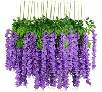 HanYun 12 fiori artificiali di glicine, 3.6 piedi/pezzo viola denso artificiale di glicine rampicante, ghirlanda da appendere a forma di ratta, fiori di seta, matrimoni, decorazione (viola-densa)