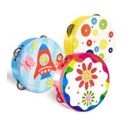 Hanzete CBSKY - Set di 3 tamburelli portatili da 15,2 cm, con sonagli in metallo, a percussione, sonagli musicali, per danza, canto, feste, karaoke, lezioni di musica, culto in chiesa