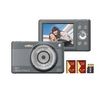 Hanzete - Fotocamera digitale 1080p, 56 MP, schermo IPS da 2,88 pollici, zoom digitale 8x, messa a fuoco automatica, anti-vibrazione, rilevamento del viso, con scheda di memoria da 32 GB, 2 batterie,