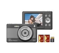 Hanzete - Fotocamera digitale 1080p, 56 MP, schermo IPS da 2,88 pollici, zoom digitale 8x, messa a fuoco automatica, anti-vibrazione, rilevamento del viso, con scheda di memoria da 32 GB, 2 batterie,