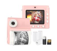 Hanzete - Fotocamera digitale per bambini a stampa istantanea per bambini, 1080p, doppia lente, schermo IPS da 2,8 pollici, batteria incorporata, cornici per foto con 3 rotoli di nastro da collo in