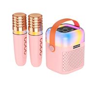 Hanzete - Macchina per karaoke con 2 microfoni wireless, microfono BT e altoparlante, set per karaoke con effetti di luce RGB, suono surround 3D, ricaricabile, portatile, sistema karaoke, per casa,