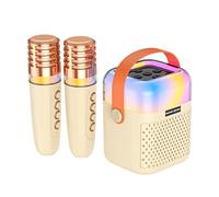 Hanzete - Macchina per karaoke con 2 microfoni wireless, microfono BT e altoparlante, set per karaoke con effetti di luce RGB, suono surround 3D, ricaricabile, portatile, sistema karaoke, per casa,