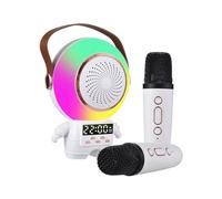Hanzete - Mini altoparlante portatile a forma di astronauta con microfono BT e altoparlanti con 2 microfoni wireless, luce LED colorata, microfono portatile, karaoke, feste di compleanno, set per