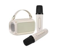 Hanzete Mini macchina per karaoke con 2 microfoni wireless Altoparlante BT portatile ricaricabile 5 W LED colorato illuminazione cambia microfono portatile altoparlante per karaoke ragazze ragazzi
