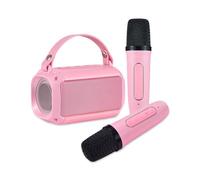 Hanzete Mini macchina per karaoke con 2 microfoni wireless Altoparlante BT portatile ricaricabile 5 W LED colorato illuminazione cambia microfono portatile altoparlante per karaoke ragazze ragazzi