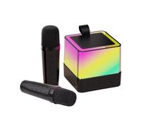 Hanzete Mini macchina per karaoke con microfono wireless e set di altoparlanti con 2 microfoni, luce LED colorata, microfono portatile, altoparlante per karaoke, feste di compleanno, set per karaoke,