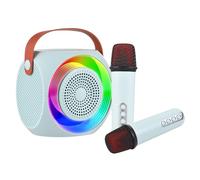 Hanzete Mini macchina per karaoke con microfono wireless e set di altoparlanti con 2 microfoni, luce LED colorata, microfono portatile, altoparlante per karaoke, feste di compleanno, set per karaoke,
