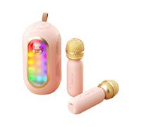 Hanzete - Mini macchina per karaoke, set con microfono e altoparlanti wireless, con 2 microfoni ricaricabili, luci LED colorate, microfono portatile, altoparlante per karaoke, per ragazze e ragazzi,