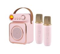 Hanzete - Mini macchina per karaoke, set con microfono e altoparlanti wireless, con 2 microfoni ricaricabili a LED, luce notturna colorata, altoparlante per karaoke, feste di compleanno, per il