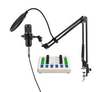 Hanzete Set di apparecchiature per podcast con microfono a condensatore con scheda audio dal vivo, Plug and Play, microfono per podcast, cambia voce, scheda audio dal vivo per trasmissioni live,