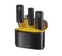 Hanzete - Sistema microfonico wireless con 1 ricevitore + 2 trasmettitori + 1 scatola di ricarica, portata di trasmissione 20 m, batteria integrata per telefoni Android di tipo C per streaming live