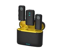 Hanzete - Sistema microfonico wireless con 1 ricevitore + 2 trasmettitori + 1 scatola di ricarica, raggio di trasmissione 20 m, batteria integrata per fotocamera con interfaccia da 3,5 mm,