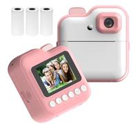 Hanzete - Stampante termica istantanea per bambini, schermo da 2,4 pollici, fotocamera posteriore da 48 MP, con supporto luce RGB, timer, registrazione video, stampa termica senza inchiostro, con 3