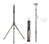 Hanzete - Treppiede portatile da 222 cm, supporto per luce video, in fibra di carbonio, 5 sezioni regolabili, capacità di carico 3 kg, con colonna centrale staccabile, vite da 1/4" e 3/8" per luce