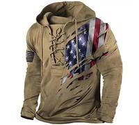 HanzhuoLG Felpa con Cappuccio Tattica Militare da Uomo All'aperto Felpa con Cappuccio Pullover con Lacci con Stampa Bandiera Americana retrò Invecchiata Colore1 XL