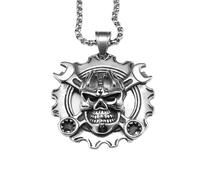 Hao Wu Xuan 316L Collana in Acciaio Inox Hip Hop Gear Cranio Uomo Pendente Catena Heavy Rock Punk per Fidanzato Biker Rider Gioielli Regalo