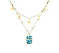 Hao Wu Xuan 316L in Acciaio Inox Occhio del Diavolo Luna Stelle Blu Quadrato Doppio Collana Donne Tendenza conciso Collo Gioielli Regalo Partito