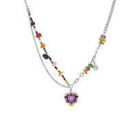 Hao Wu Xuan Arcobaleno Candy Beaded Collana Cuore per Le Donne Ragazze Perline Colorate Ciondolo Stella Girocollo Dolce Dopamina Stile Gioielli Regalo