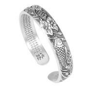 Hao Wu Xuan Argento retrò Squisitamente Intagliato Fiore di Loto Bracciale per Le Donne Stile Cinese Charm Lotus Foglia Cuore Sutra Braccialetti Gioielli