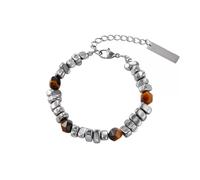 Hao Wu Xuan Bracciale realizzato a mano con occhio di tigre e perle d'argento vintage unisex, Verstellbar, Argento occhio di tigre argento, Agata