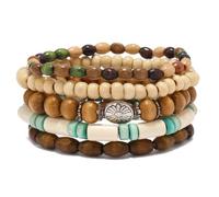 Hao Wu Xuan Braccialetto per uomini stile artistico retrò piccolo set di fiori freschi con più pezzi di legno, braccialetto di tendenza personalità multistrato