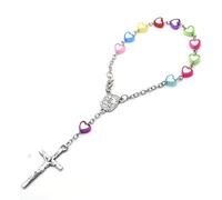 Hao Wu Xuan Catena di Corda, acriliche a Doppio Colore, Perline a Cuore, Rosario, Braccialetti Croce per la Moda Femminile, Gioielli di Preghiera, Regalo
