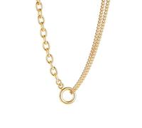 Hao Wu Xuan Cavo Ovale a Maglie con Doppia Collana a Catena Cubana da Donna, Gioielli di Dichiarazione con Ciondolo a Cerchio Aperto in Acciaio Inossidabile Fashion Mix