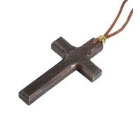Hao Wu Xuan Collana Croce in Legno su Cordone in Pelle per Gli Uomini Pendente in Tono Nero Marrone Gesù Cristo Signore Preghiera Gioielli
