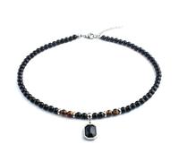 Hao Wu Xuan Elegante Ciondolo Collane per Uomini Ragazzi, Occhio di Tigre Nero Collana di Perline, Ciondoli Iniziali Gioielli Regalo
