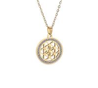 Hao Wu Xuan Elegante Collana con Pendente Mandala Lotus in Acciaio Inossidabile intarsiato con Gioielli fortunati con zircone Scintillante per Le Donne