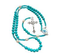 Hao Wu Xuan Elegante Collana Rosario Perlato Blu con Pendente Croci per Preghiera E Battesimi Religiosi