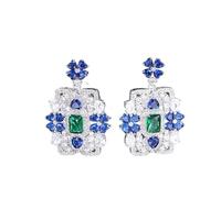 Hao Wu Xuan Francese Vintage Palazzo Stile Blu Bianco Zircone Fiore Quadrato Pendente Orecchini per Le Donne Squisito Luce Regalo di Lusso