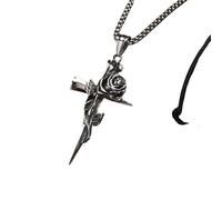 Hao Wu Xuan Gothic Punk Rose Flower Collane per Gli Uomini Hip-Hop Rapper Gift, Impermeabile in Acciaio Inox retrò Croce Pendente Collare Gioielli