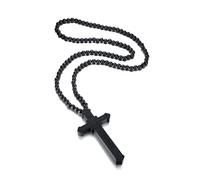 Hao Wu Xuan Grande legno cattolico GesùMens croce con perlina di legno intagliato rosario pendente lunga dichiarazione collana