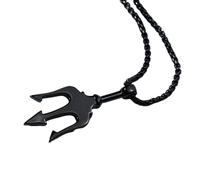 Hao Wu Xuan Greco Poseidone Nettuno Tridente Lancia Collana Dio del Mare Uomini Pendente Nero in Acciaio Inox Charm Unisex Gioielli