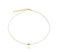 Hao Wu Xuan Lettere in Acciaio Inox Iniziale Ciondolo Collana Nome Fai da Te Perle simulate Collane di Perline per Le Donne Perle Girocollo da Donna Gioielli