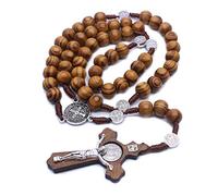 Hao Wu Xuan Moda Rotondo Perlina Rosario Cattolico per Religioso Perline di Legno Uomini Collana Fascino Marito Padre Nonno