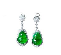 Hao Wu Xuan Naturale Alto Ghiaccio Trasparente Vetro Imperatore Zucca Verde Orecchini Elegante Fascino Creativo retrò Femminile Gioielli in Argento